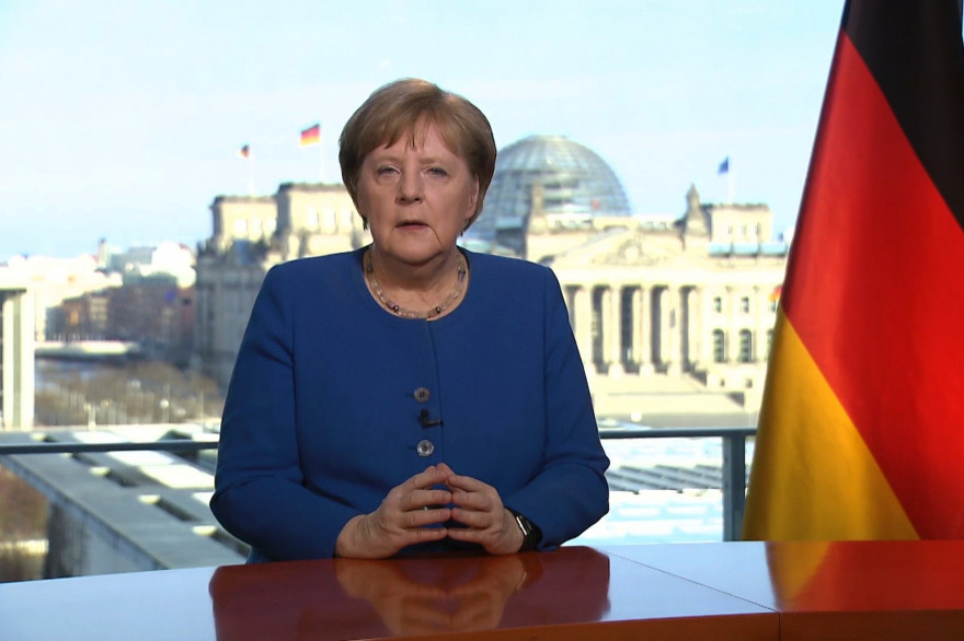 Angela Merkel lors d'une allocution télévision le 18 mars 2020.