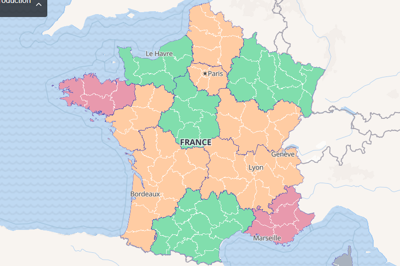 Le R0 dans les différents départements de France, le 11 juillet 2020 (capture d'écran réalisée le 17 juillet 2020)