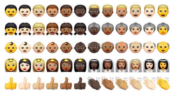 Des emojis de différentes couleurs de peau créés par Apple (illustration)