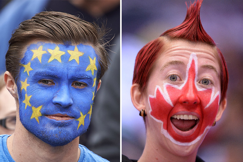 Un militant anti-Brexit et une supporter canadienne (illustration)