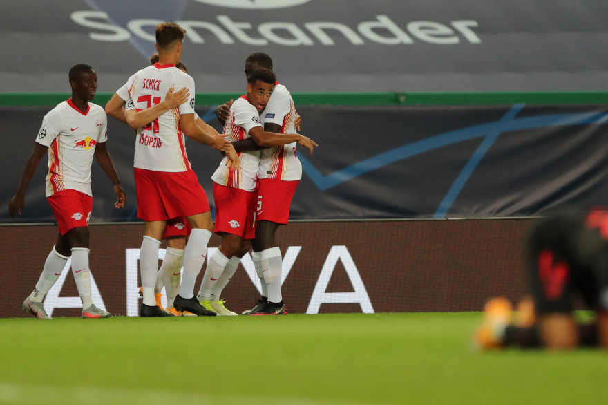 L'équipe du RB Leipzig célèbre un but le 13 août 2020