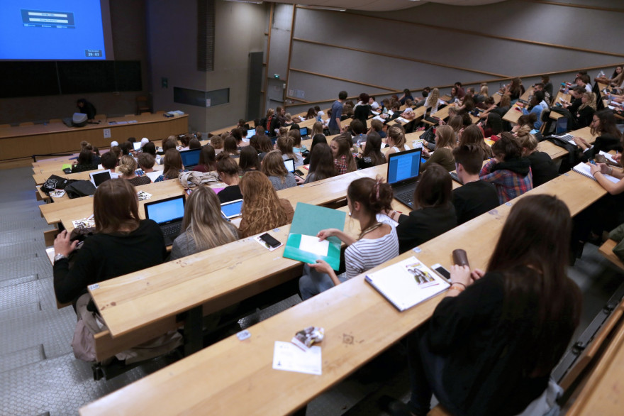 Des étudiants dans un amphithéâtre (illustration)