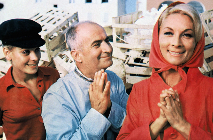 Genevieve Grad, Louis De Funes et Claude Gensac dans "Le gendarme se marie"