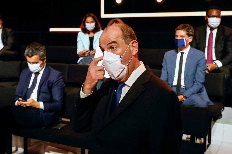 Le Premier ministre Jean Castex sur le plateau de "Vous avez la parole" (France 2) avant l'émission le 24 septembre 2020