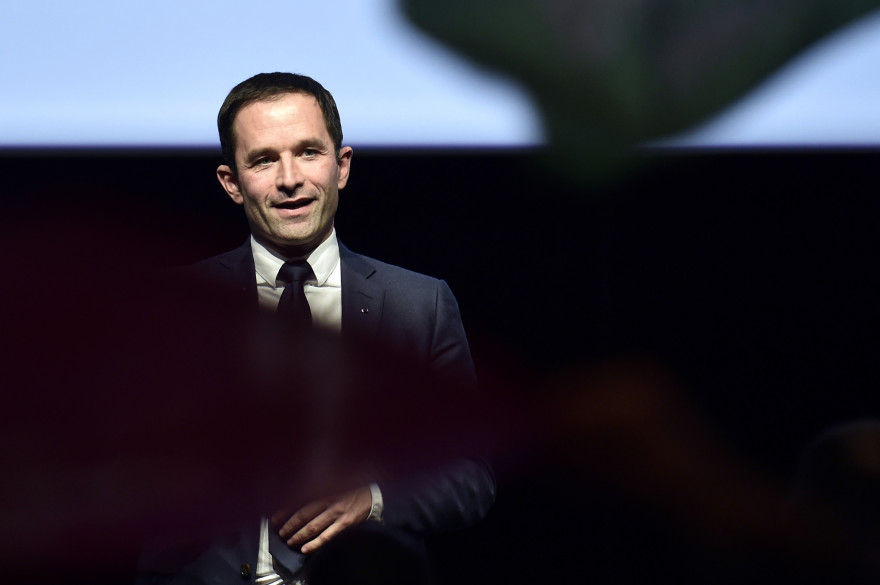 Benoît Hamon, lors d'un meeting à Toulouse le 20 janvier 2017