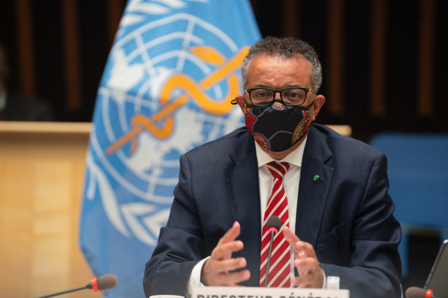 Le directeur général de l'OMS, Tedros Adhanom Ghebreyesus, lors d'une conférence sur l'épidémie de coronavirus à Genève, le 5 octobre 2020.