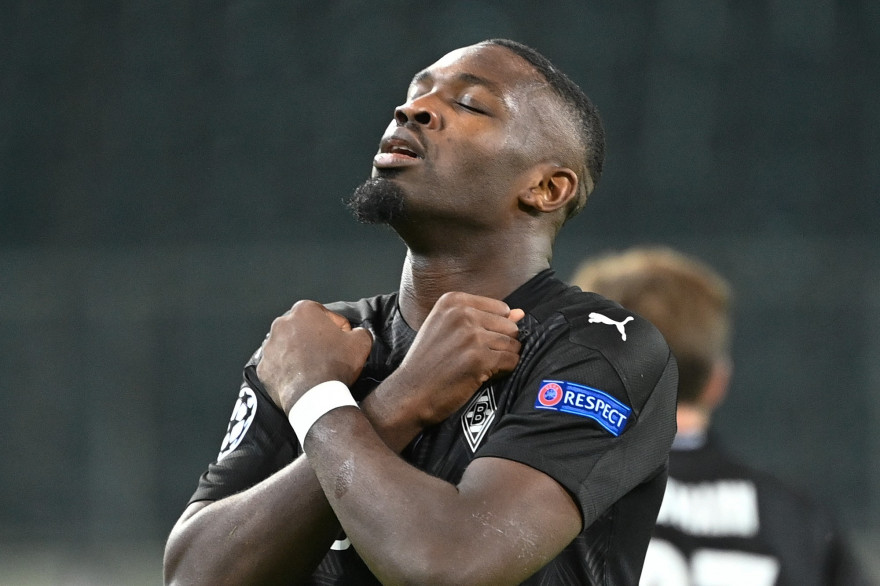 Marcus Thuram célèbre un but avec le Borussia Mönchengladbach le 26 octobre 2020