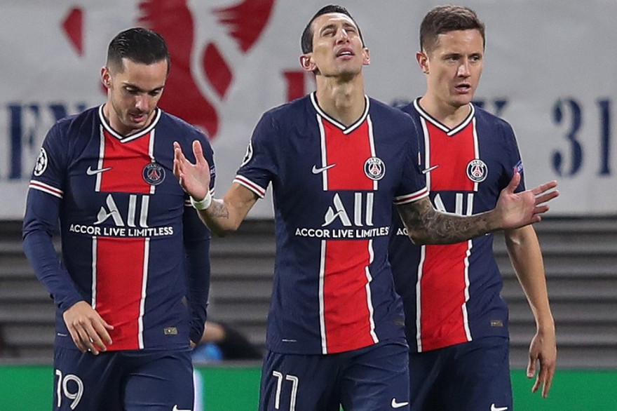 Pablo Sarabia, Angel Di Maria et Ander Herrera avec le PSG à Leipzig le 4 novembre 2020