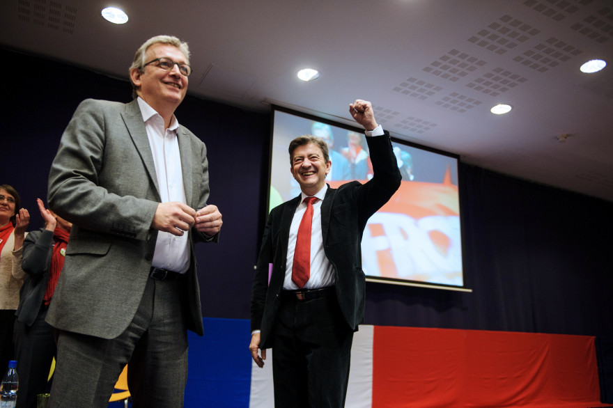 Pierre Laurent et Jean-Luc Mélenchon à Mulhouse le 3 avril 2013.