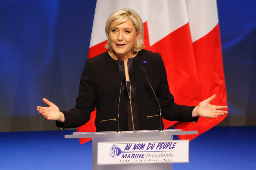 Marine Le Pen, lors de son meeting à Lyon le 5 février 2017