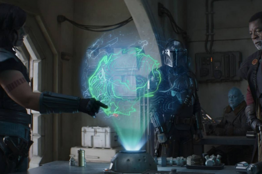 Cara Dune, Greef Karga, Mando et Mythrol dans "The Mandalorian"