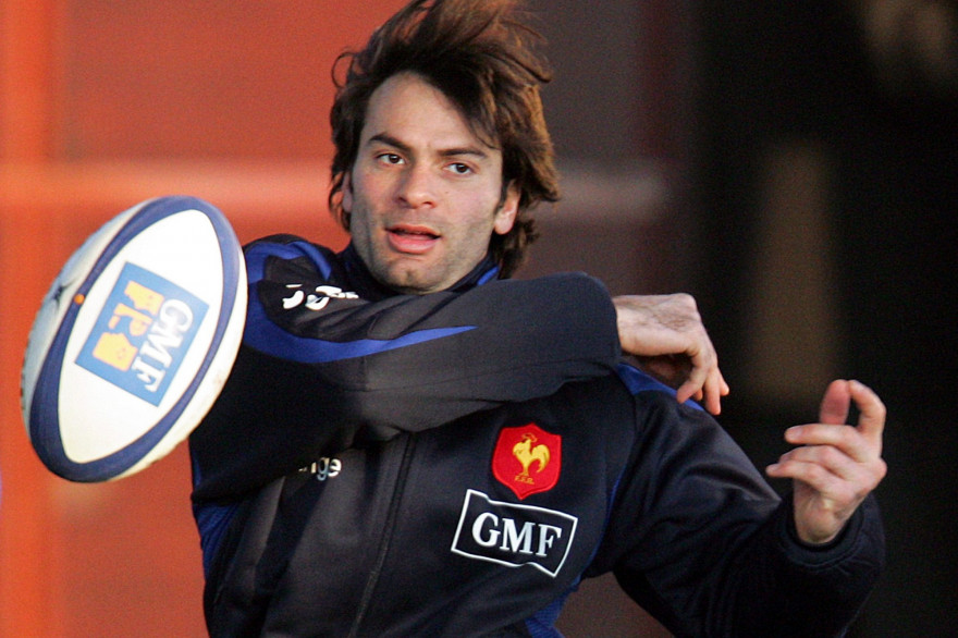 Le rugbyman Christophe Dominici lors d'un entraînement le 31 janvier 2006 à Marcoussis (Essonne).
