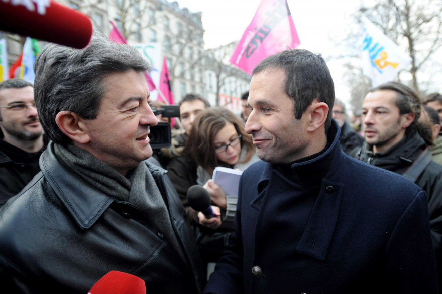 Jean-Luc Mélenchon et Benoit Hamon le 21 janvier 2010 à Paris.
