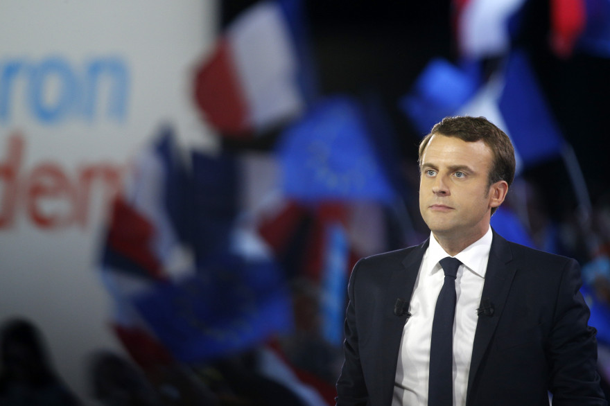 Emmanuel Macron, lors d'un meeting à Paris le 1er mai 2017