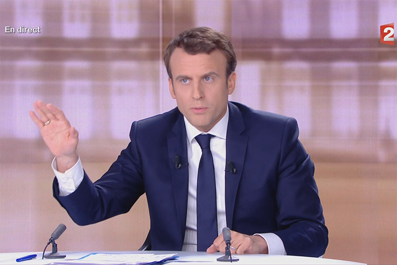 Emmanuel Macron lors du débat présidentiel le 3 mai 2017