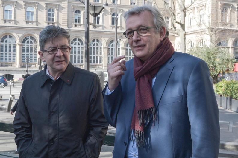 Jean-Luc Mélenchon ("La France Insoumise") et Pierre Laurent (PCF), le 24 février 2017 à Paris