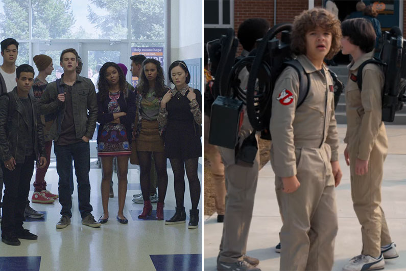 À gauche, les stars de "13 Reasons Why" et à droite celles de "Stranger Things"