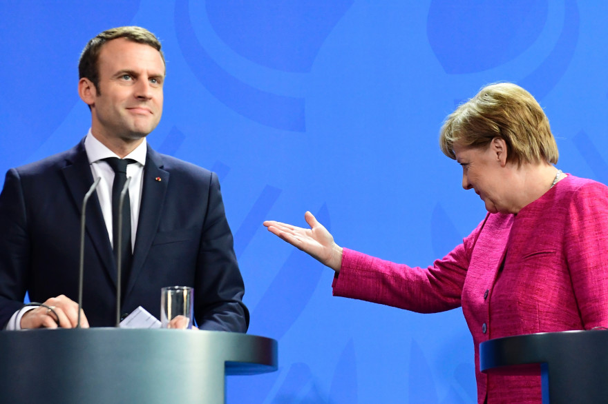 Emmanuel Macron et Angela Merkel à Berlin, lundi 15 mai 2017.
