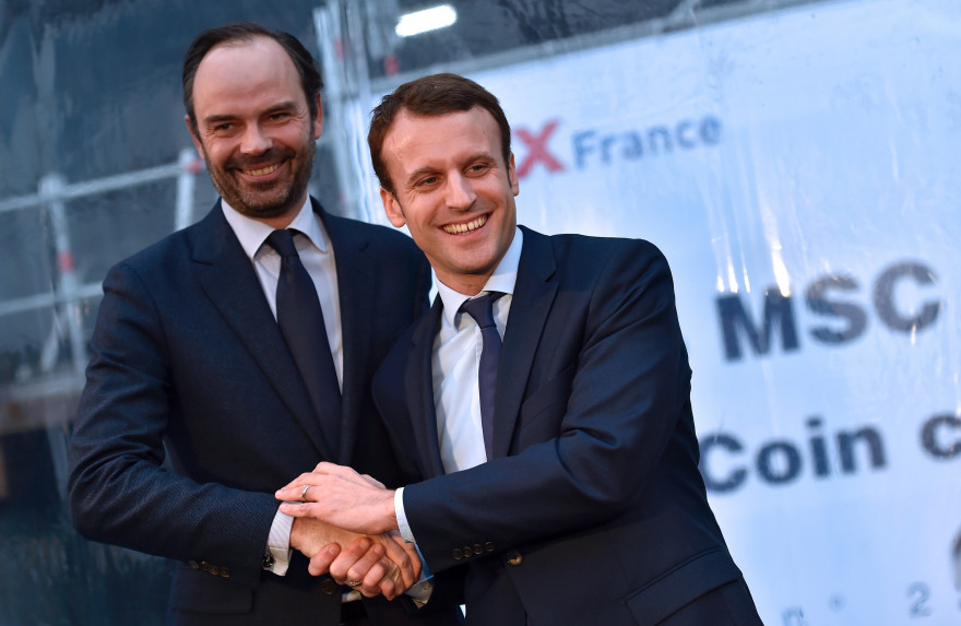 Édouard Philippe et Emmanuel Macron à Saint-Nazaire, en janvier 2016