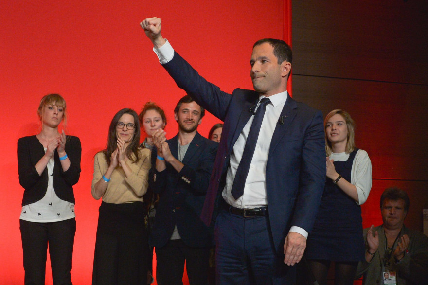 Benoît Hamon au soir de sa défaite au premier tour de l'élection présidentielle, à Paris le 23 avril 2017