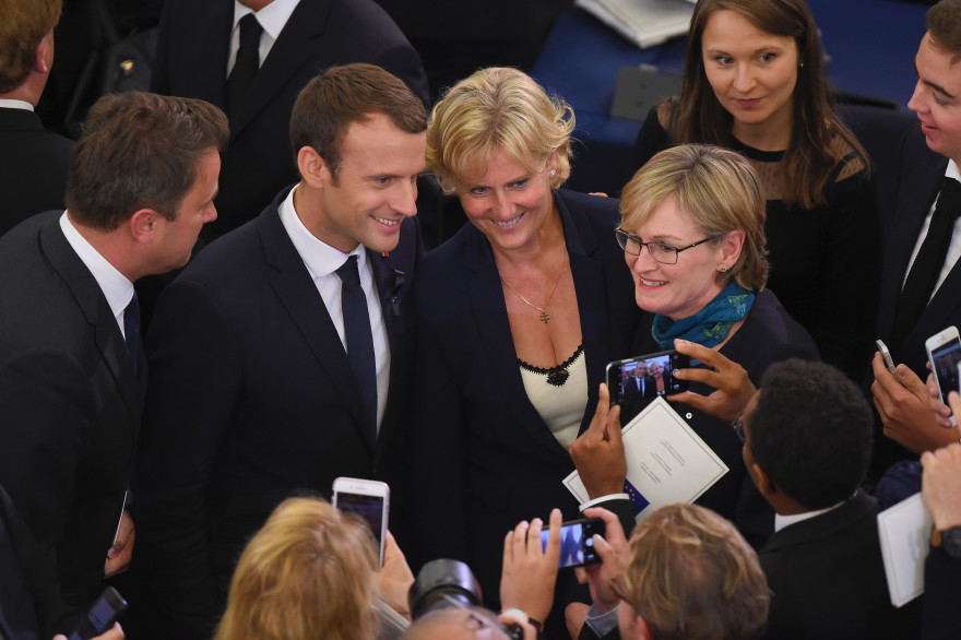 Emmanuel Macron et Nadine Morano au Parlement européen le 1er juillet 2017