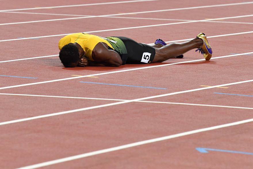 Dernier relayeur jamaïcain du 4x100 m à Londres, Usain Bolt n'a pu terminer la dernière course de sa carrière pour cause de blessure.