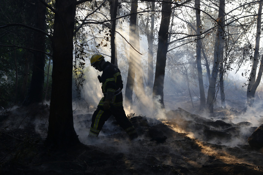 Un pompier marche dans les fumeroles à Pietracorbara, en Haute-Corse, le 12 août 2017.