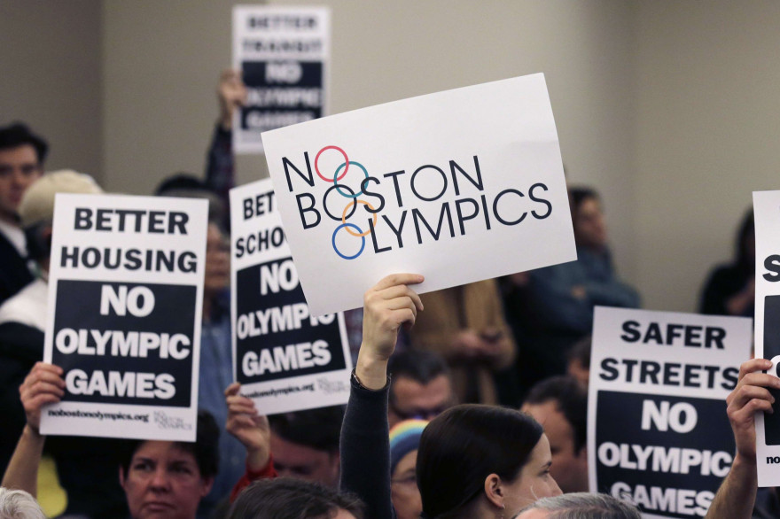 Manifestation contre l'organisation des JO 2024 à Boston, aux USA, en février 2015