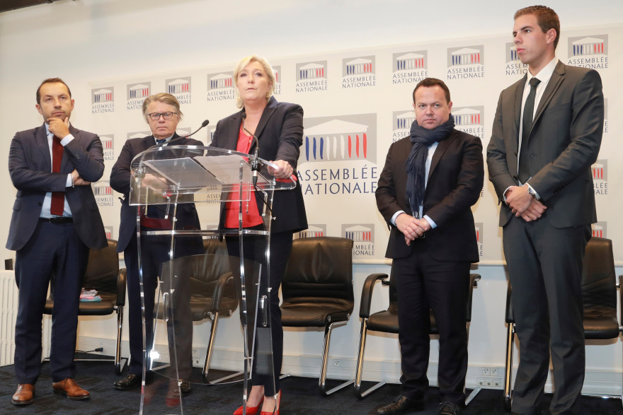 Marine Le Pen tenait une conférence de presse, mardi 3 octobre.