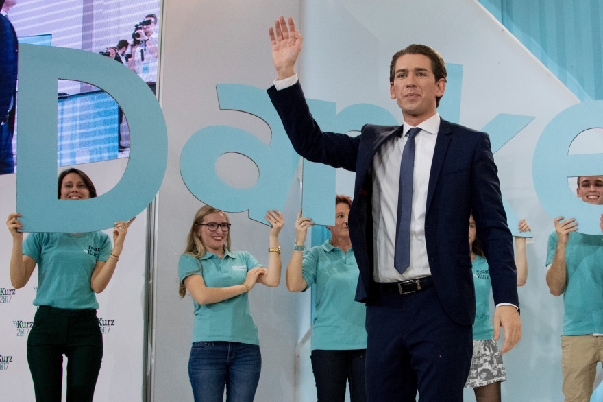 Le conservateur autrichien Sebastian Kurz lors de sa victoire aux législatives, dimanche 15 octobre.