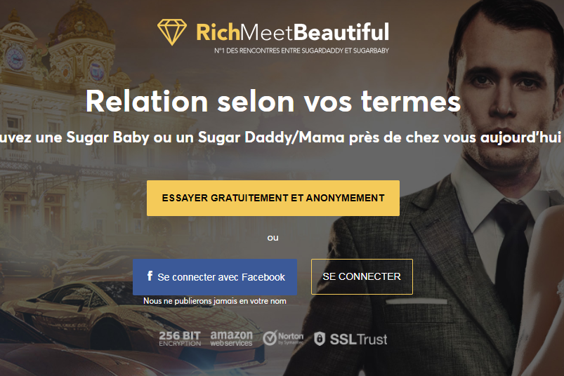 La page d'accueil du site pour "sugar daddy"