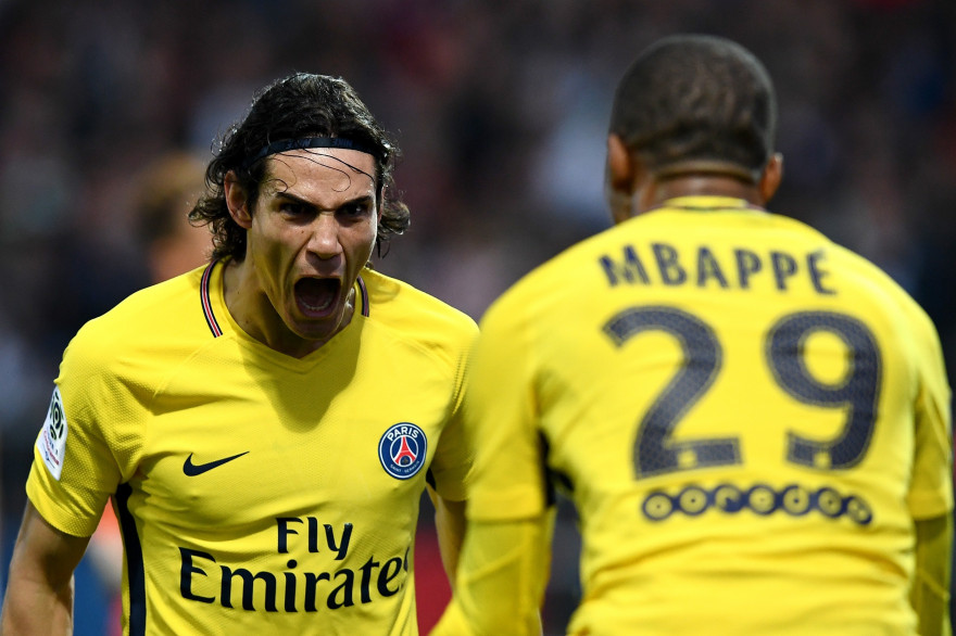 Edinson Cavani et Kylian Mbappé, le 4 novembre 2017 à Angers