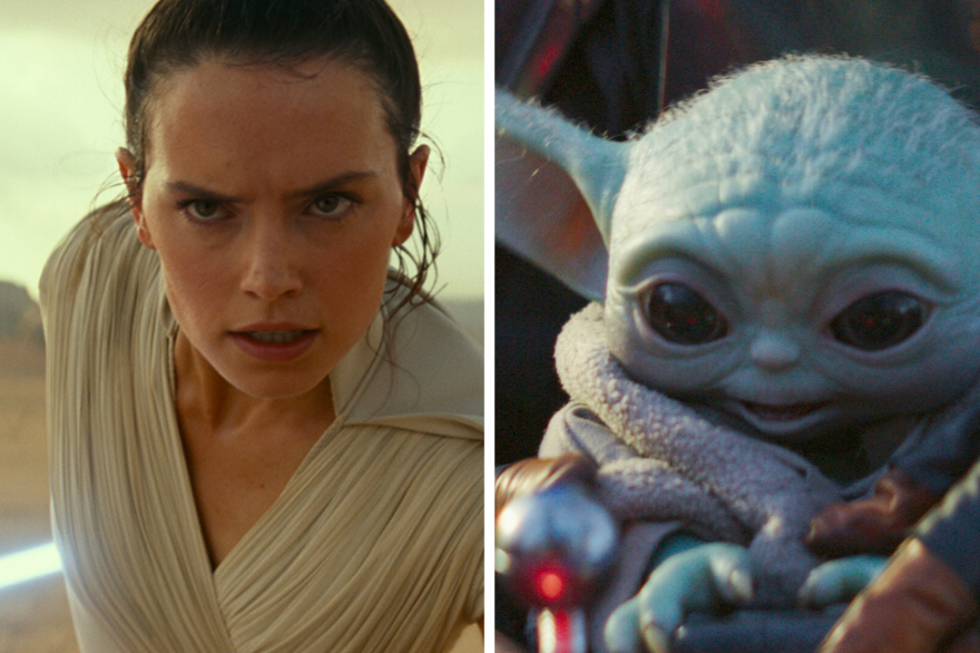 Rey de la dernière trilogie "Star Wars" et "l'Enfant" de "The Mandalorian"