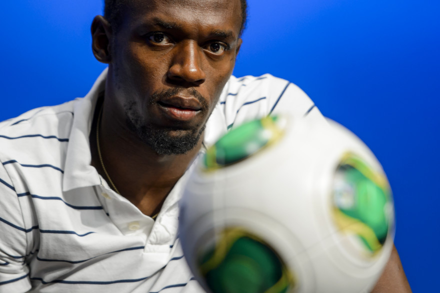 Usain Bolt en août 2013 à Zurich au siège de la FIFA