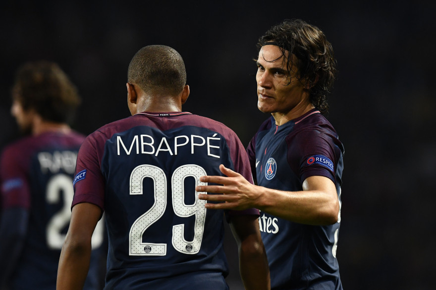 Kylian Mbappé et edinson Cavani le 27 septembre 2017 au Parc des Princes