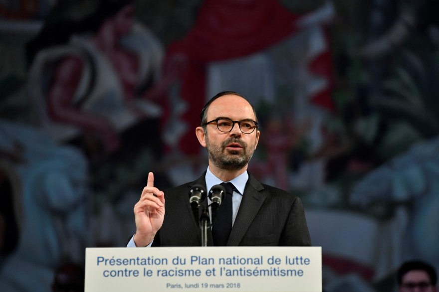 Édouard Philippe lors de la présentation du plan antiraciste, le 19 mars 2018.