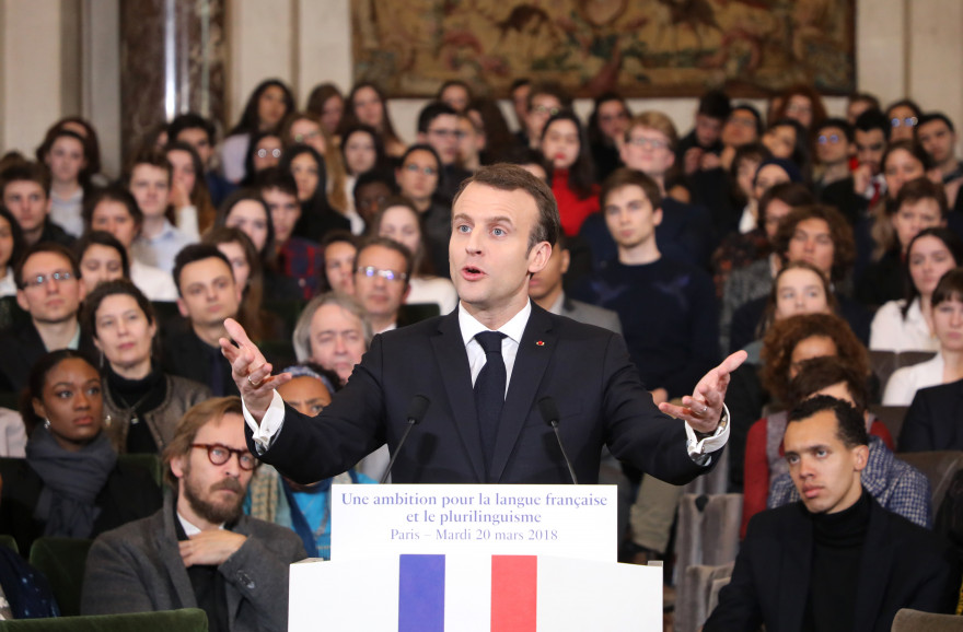 Emmanuel Macron à l'Académie française, mardi 20 mars 2018.