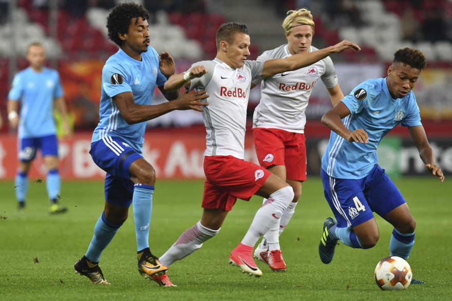 Luiz Gustavo et Boubacar Kamara avec l'OM à Salzbourg le 28 septembre 2017