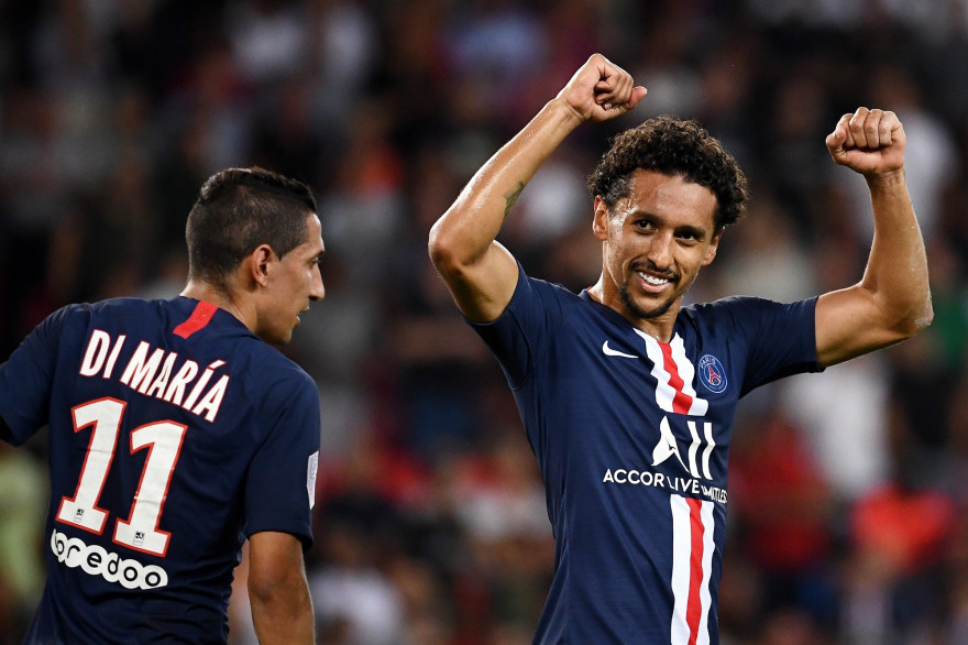 Angel Di Maria et Marquinhos avec le PSG le 25 août 2019