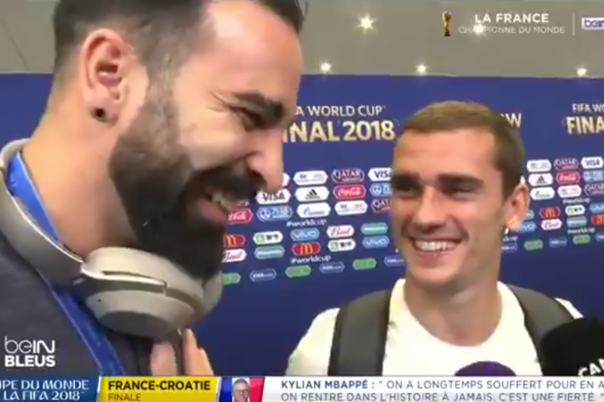 Antoine Griezmann et Adil Rami à la sortie des vestiaires après leur victoire face à la Croatie