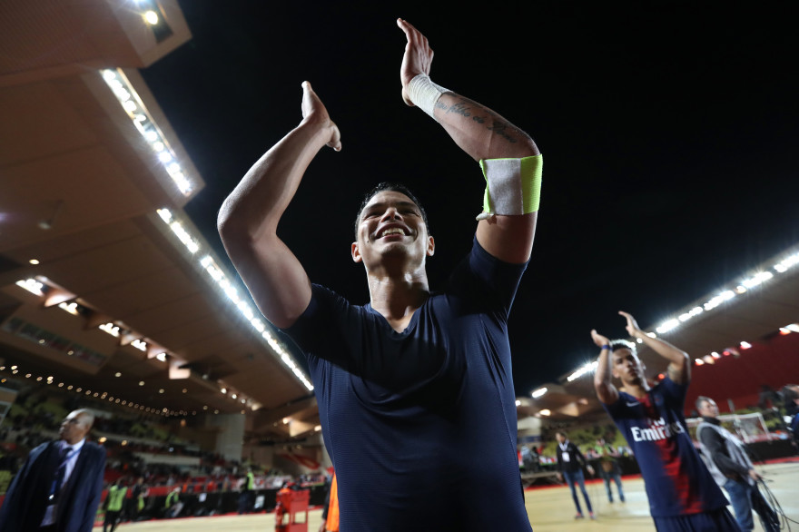 Thiago Silva avec le PSG au stade Louis-II le 11 novembre 2018