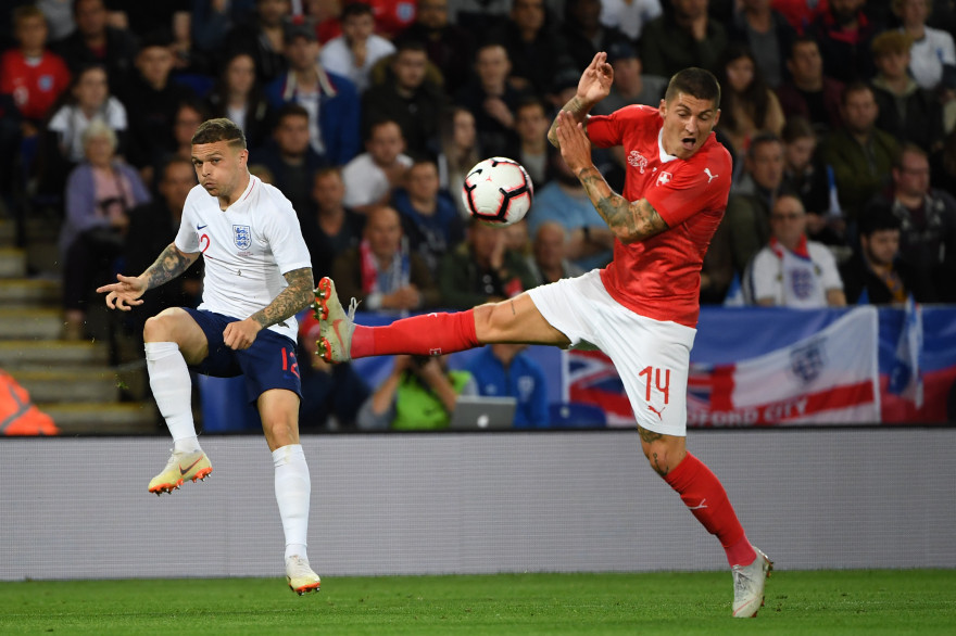 L'Anglais Kieran Trippier face au Suisse Steven Zuber le 11 septembre 2018 à Leicester