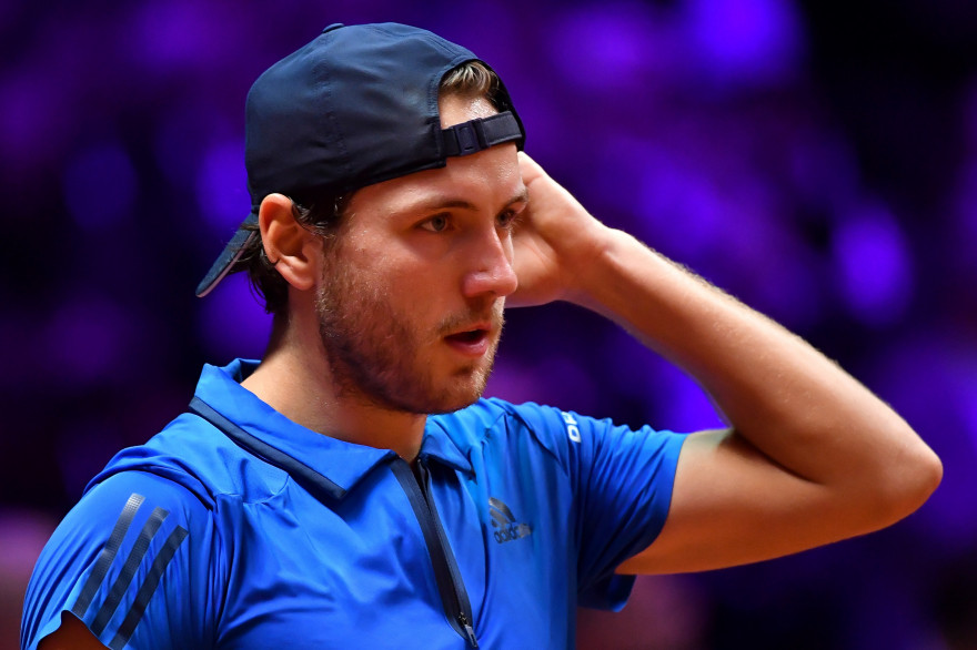 Lucas Pouille lors de sa défaite en finale de la Coupe Davis, le 25 novembre 2018