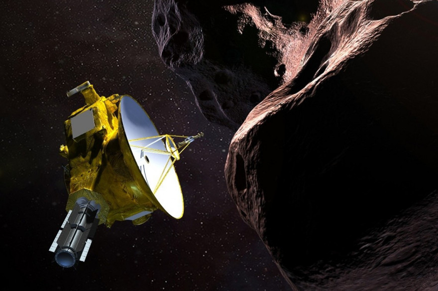 Illustration de la sonde spatiale New Horizons rencontrant Ultima Thule
