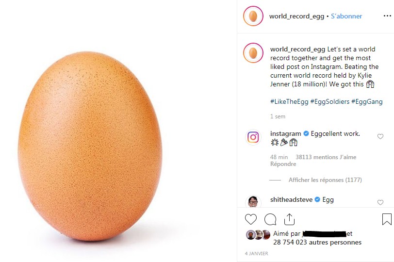 Cet oeuf est devenu l'image la plus populaire d'Instagram