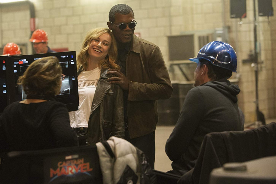 Brie Larson et Samuel L.Jackson sur le tournage de "Captain Marvel"