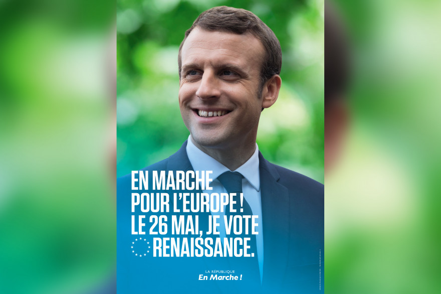 Emmanuel Macron sur l'affiche de campagne LaREM pour les élections européennes