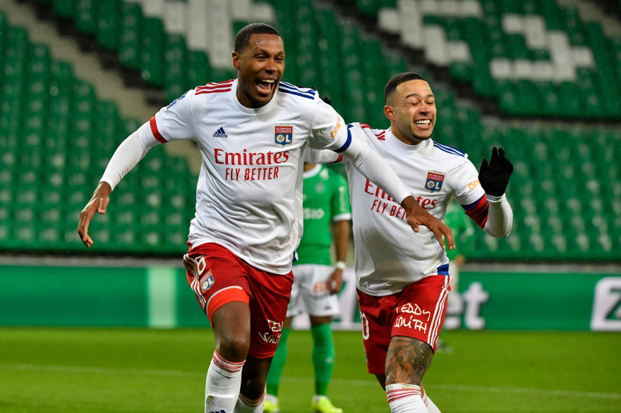 Marcelo et Depay avec Lyon à Geoffroy-Guichard le 24 janvier 2021