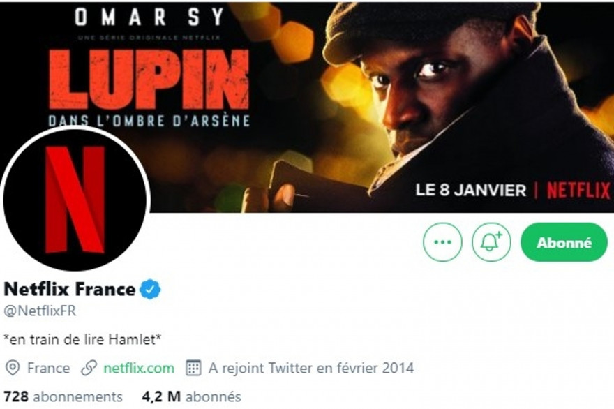 Netflix France se met à "lire 'Hamlet'" à sa biographie Twitter