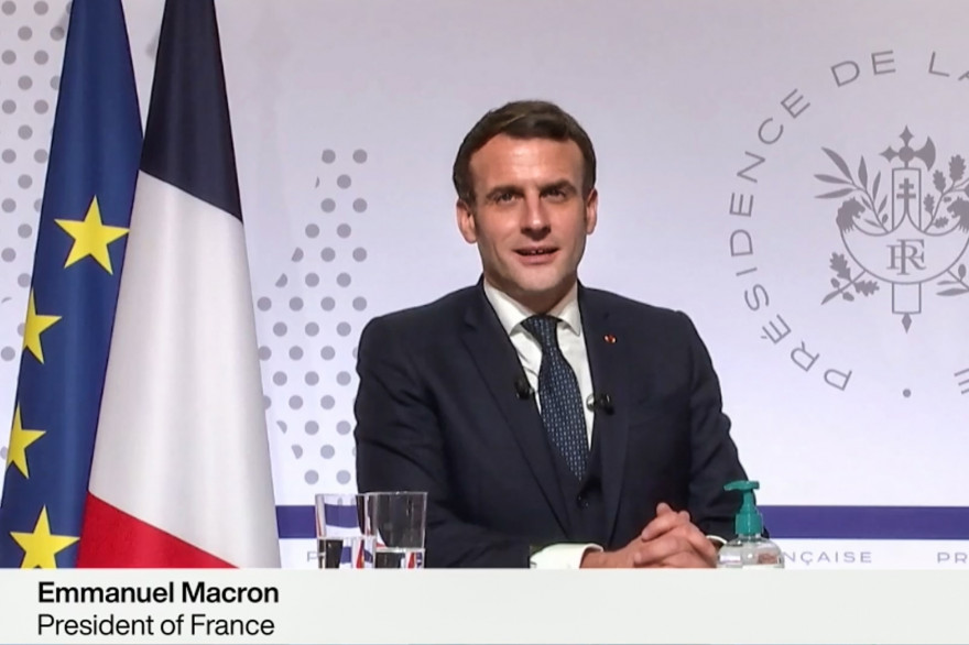 Emmanuel Macron s'exprime le 26 janvier 2021 lors de la conférence virtuelle du Forum économique mondial, qui se tient traditionnellement à Davos, en Suisse.